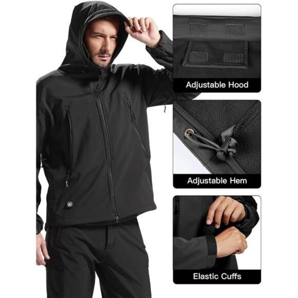 Men's Outdoor Waterproof Soft Shell Hooded Military Tactical Jacket - Picture 5 of 7